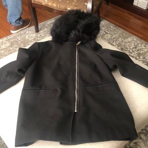 Black Women’s Mid length coat with faux fur hood